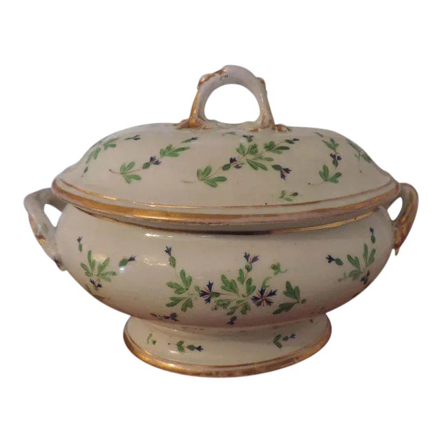 18th Century Hard Paste Old Paris Porcelain Lidded Sprig Cornflower Soup Tureen For Sale