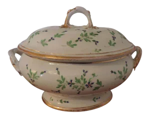 18th Century Hard Paste Old Paris Porcelain Lidded Sprig Cornflower Soup Tureen
