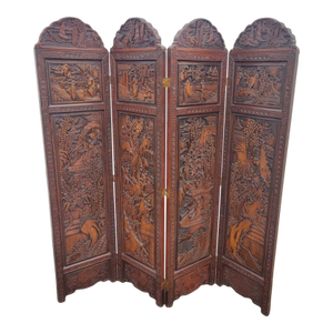 Early 20th Century Art Nouveau Massive Exotic Wood Room Divider / Folding Screen Panels