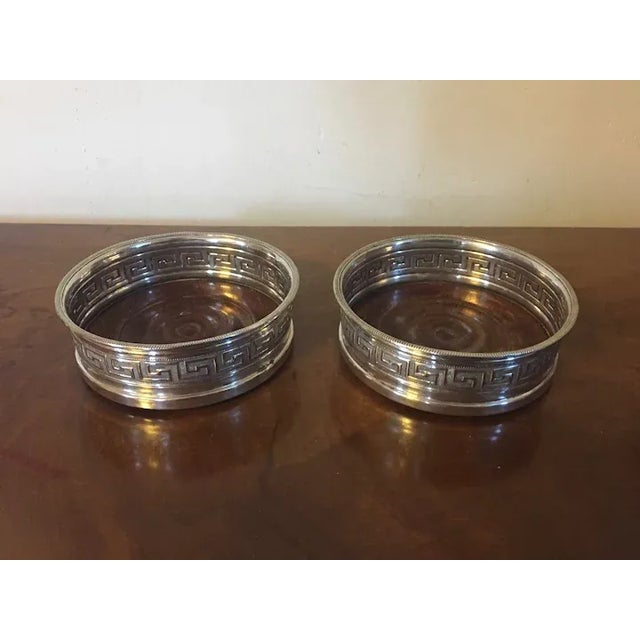 Antique Early 19th Century English Old Sheffield Silver Wine Bottle Coasters with Greek Border by Matthew Boulton - A Pair For Sale - Image 11 of 13