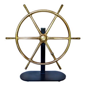 19th Century Mounted Nautical Six Spoke Solid Brass Yacht Steering Wheel