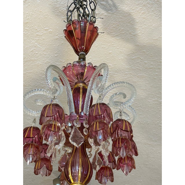 Raspberry Pink Antique Venetian Glass Chandelier. For Sale - Image 8 of 12