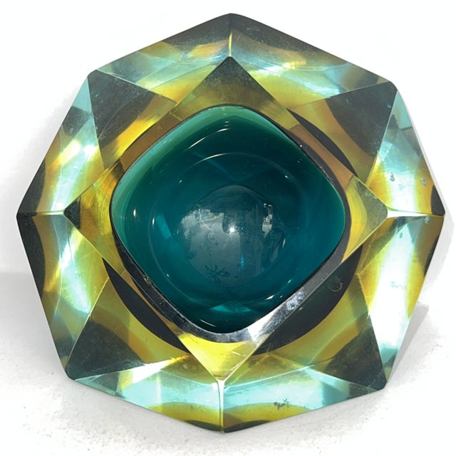 Vintage Faceted Sommerso Murano Glass Block Bowl, 1960s For Sale - Image 10 of 10
