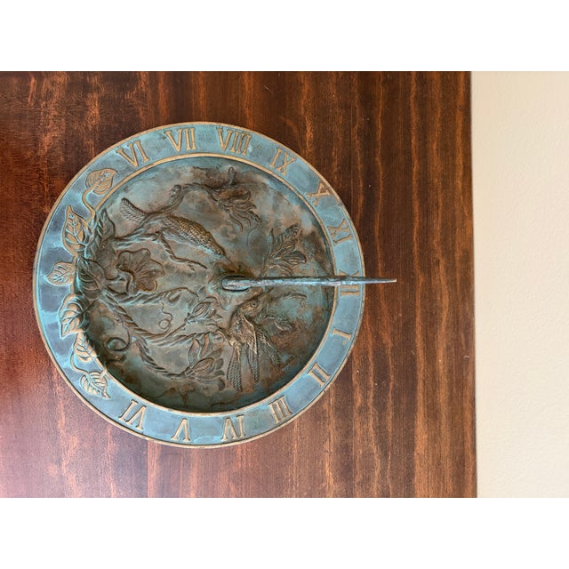 Metal Vintage English Country Iron Verdigris Garden Sundial With Hummingbird For Sale - Image 7 of 8