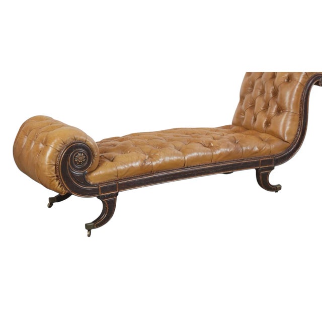 Antique Regency Period Tufted Distressed Leather Chaise Lounge c.1810