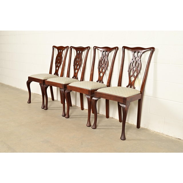 Baker Furniture Company Henredon Style Georgian Carved Mahogany Dining Chairs, Set of Four For Sale - Image 4 of 12