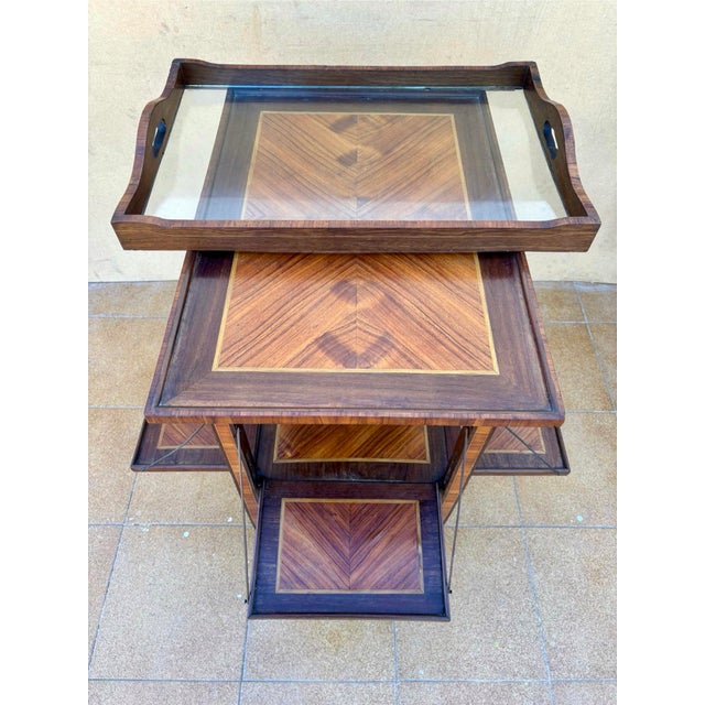 Art Deco Folding Bar Cart with Walnut Marquetry, France, 1930s For Sale - Image 6 of 11