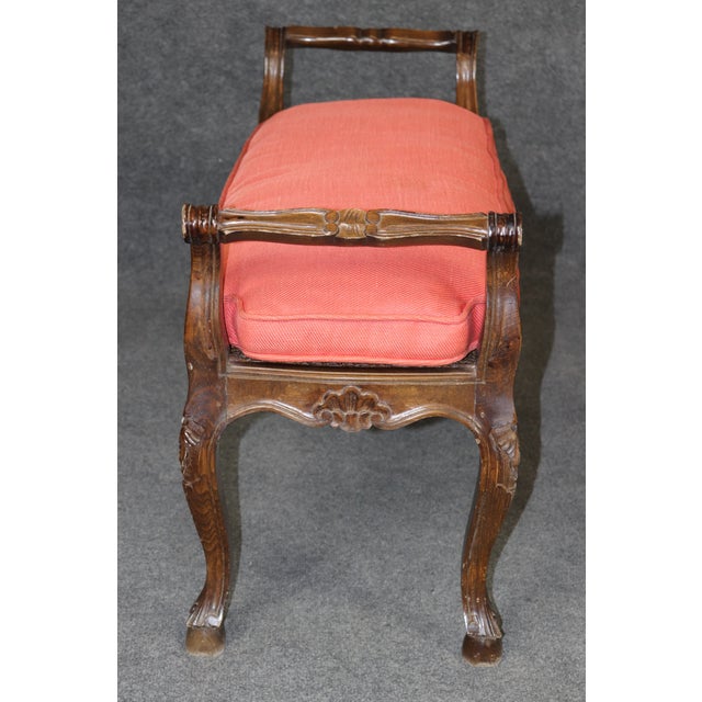 Carved Walnut French Cane and Upholstered Louis XV Style Window Bench For Sale In Philadelphia - Image 6 of 7