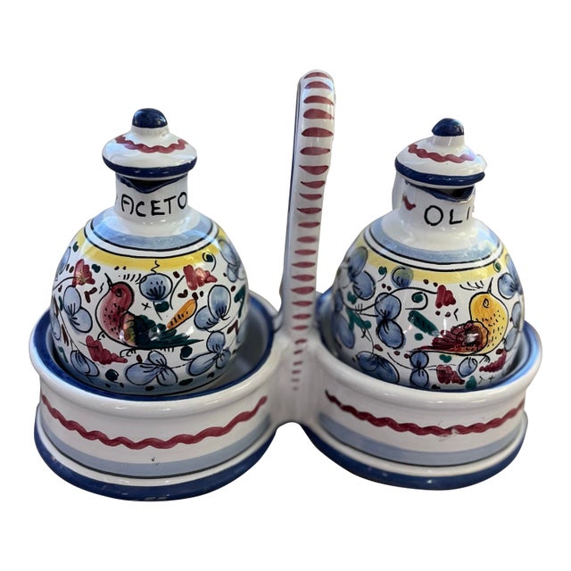 Vintage Italian Hand-Painted Oil & Vinegar Cruet Set For Sale