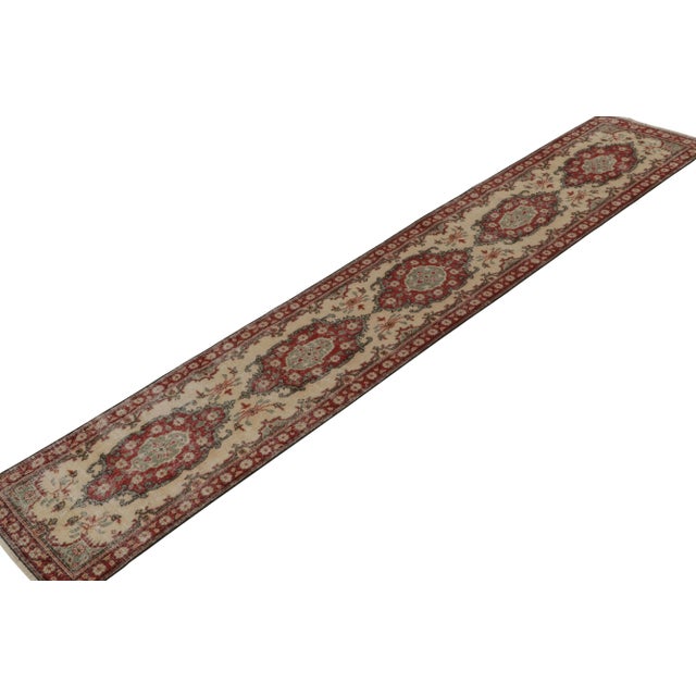 Traditional Vintage Distressed Runner in Beige With Red & Green Medallions - by Rug & Kilim For Sale - Image 3 of 8