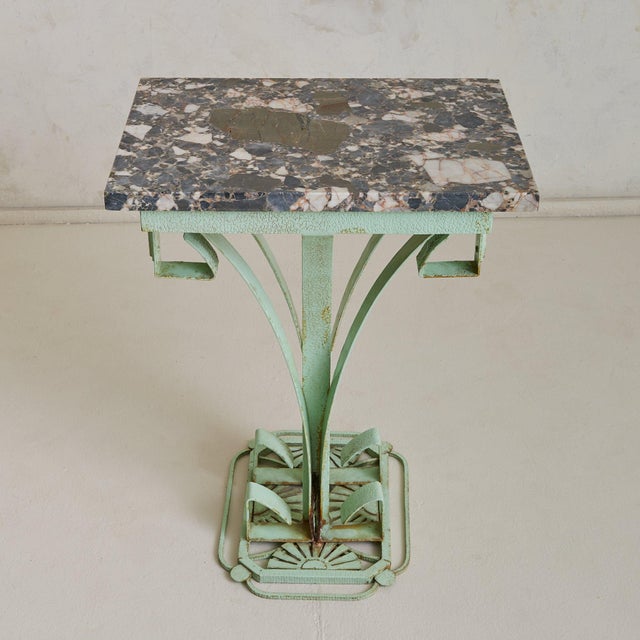 French Art Deco Green Iron Side Table with Marble Top, 1930s For Sale - Image 11 of 11