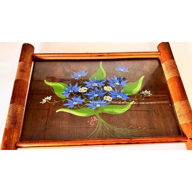 Art Deco Hand Painted Wood Tray Brown Color, France, 1940s For Sale - Image 9 of 11