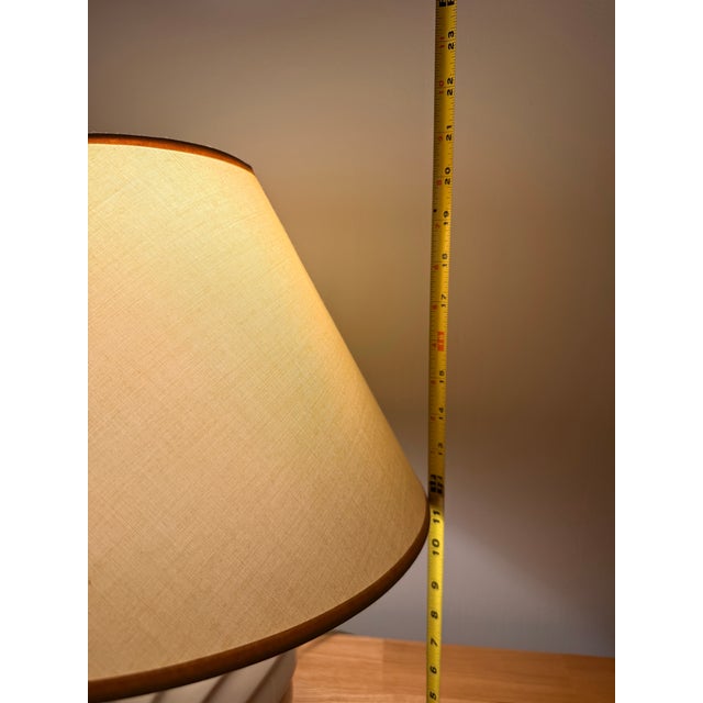 Vintage 1980s Art Deco Revival Ceramic Cream Colored Table Lamps – Sculptural Ribbed Shell Design - a Pair For Sale In Baltimore - Image 6 of 12