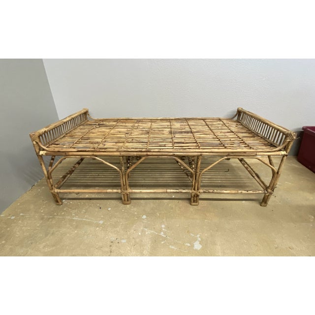 Wood Rattan and Bamboo Bench Daybed W/Cushion For Sale - Image 7 of 8