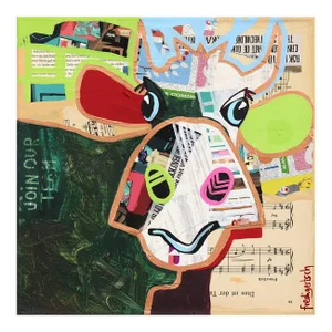 Colorful Pop Art Animal Painting "Sweet Sam" Original Cow Landscape Artwork by Fredi Gertsch
