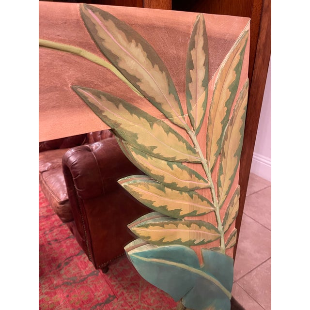 Brown 90s Oversized Boho Tropical Leaf Wall Mirror, Hand Carved, Signed Heffner & Vatalaro For Sale - Image 8 of 12