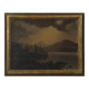 Antique 19th Century Tonalist Dark Mountainous Seascape (Oil on Canvas)