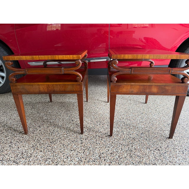1950s 1940s Pair Wieman Mid-Century Leather Top End Tables For Sale - Image 5 of 11