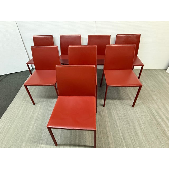 Italian Oxblood Leather Dining Side Chairs, Set of Eight For Sale - Image 4 of 12
