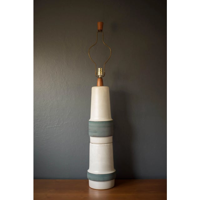 Mid Century Double Stacked Stoneware Pottery Lamp by Martz For Sale - Image 13 of 13