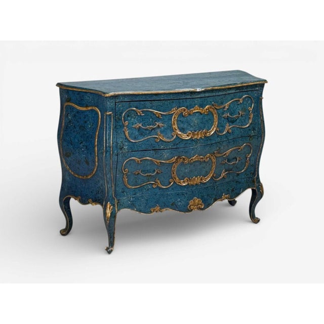 Single Royal Blue and Parcel-Gilt Decorated Bombay Commode or Chest For Sale - Image 4 of 11