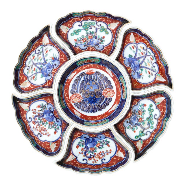 19th Century Meiji Period Japanese Imari Porcelain Sweet Meat Dish Set- 7 Pieces For Sale