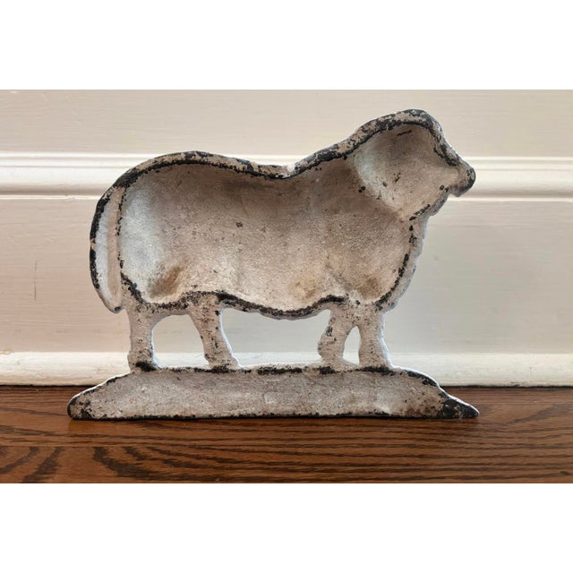 Antique 19thC Cast Iron Ram Door Stops Set of 3, 2 Black 1 White Free-Standing Heavy For Sale - Image 11 of 18