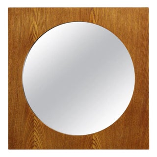 Large Oak Square Mirror, Former Czechoslovakia, 1970s For Sale