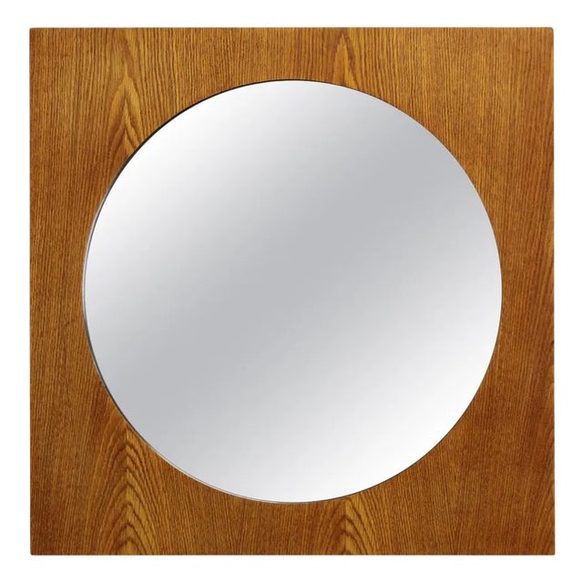 Large Oak Square Mirror, Former Czechoslovakia, 1970s For Sale