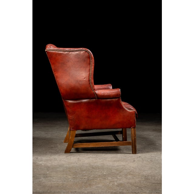 Vintage Wingback Tufted Leather Chesterfield Armchair in Burnt Red For Sale In Chicago - Image 6 of 16