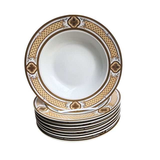 Ceramic Royal Scotland Gold Lattice & Medallion China Serving Set – Versace Style – 14 Pieces – 1980s For Sale - Image 7 of 18