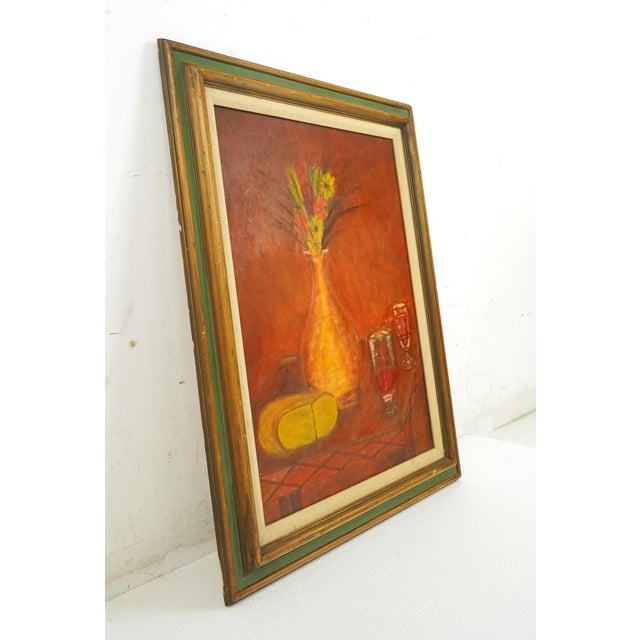 Post Impressionist Late 20th Century Hand Painted Wood Frame Still Life Canvas Painting For Sale - Image 3 of 9