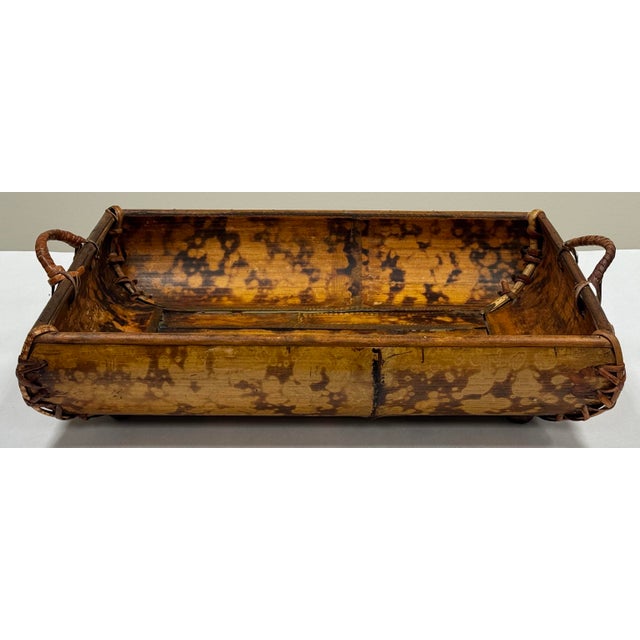 Chinoiserie Vintage Burnt Tortoise Shell Rattan Basket Tray For Sale - Image 3 of 12