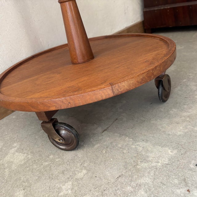 Round Wooden Serving Cart on Wheels For Sale - Image 5 of 6