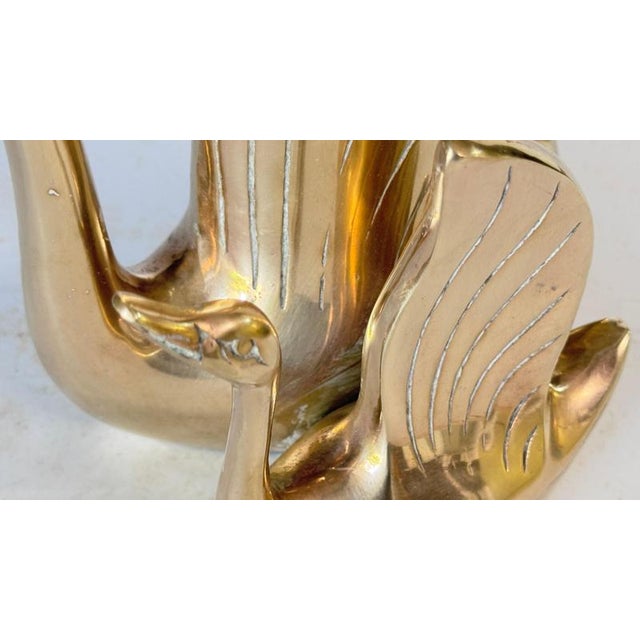 French Brass Swan Sculpture Vase Dual Swans, 1970s For Sale - Image 10 of 12