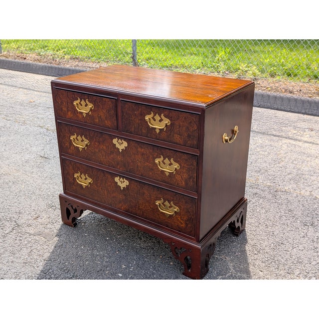 Mid 20th Century Vintage Georgian Style Burl Walnut Chest of Drawers For Sale - Image 5 of 15