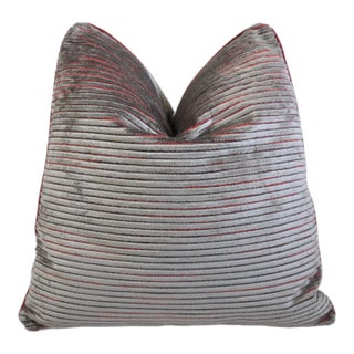 Designer Romo Gray & Red Velvet Modern Feather/Down Pillow For Sale