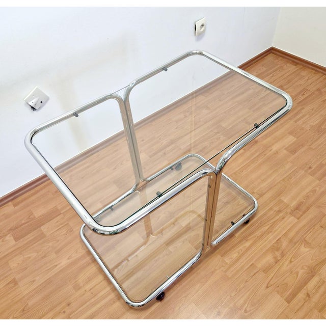 Metal Mid-Century Modern Chrome and Glass Bar Cart, Italy, 1960s For Sale - Image 7 of 14
