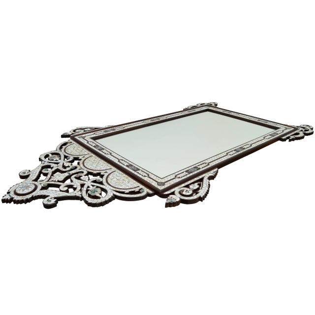 Vintage Large Hand-Carved Moorish-Patterned Mother-Of-Pearl Mirror For Sale In New York - Image 6 of 13