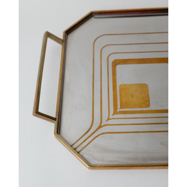 Mid-Century Octagonal Stainless Steel Tray with Brass Rim, 1970s For Sale - Image 5 of 12