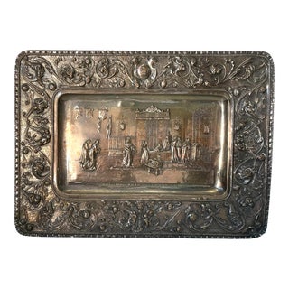Early 20th Century Spanish Silver-Plated Hanging Tray With Repoussé Images For Sale