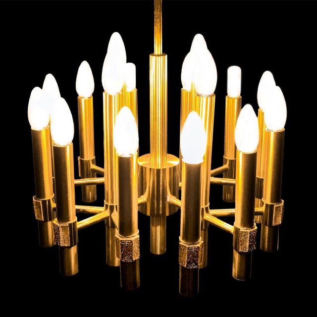 Esperia Brutalist Chandelier in Brass with 16 Arms by Angelo Brotto for Esperia, Italy, 1960s For Sale - Image 4 of 7