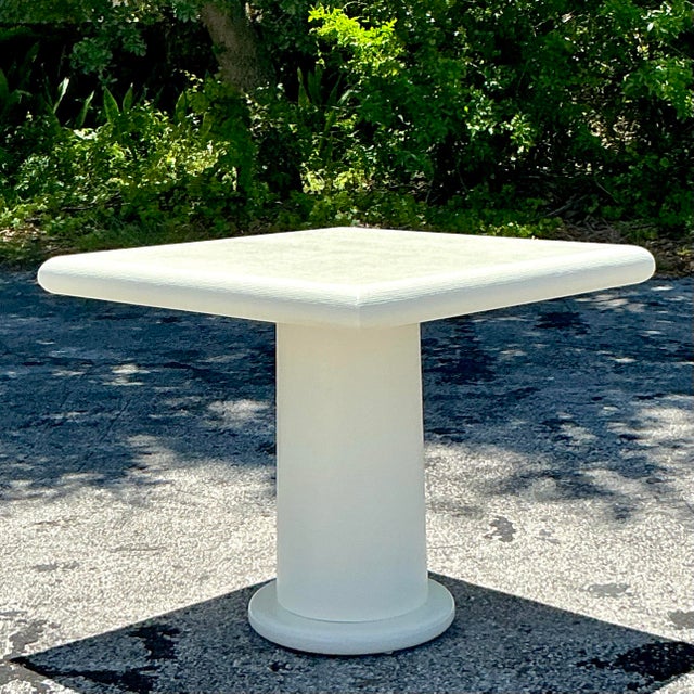 Off-white Mid 20th Century Vintage Boho Grasscloth Pedestal Game Table For Sale - Image 8 of 9