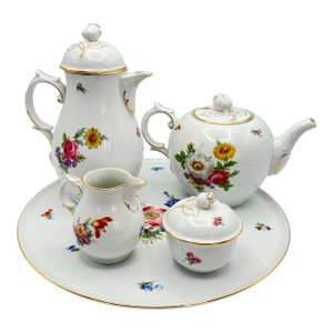 1980s Fürstenberg Dresden Floral Porcelain 5 Piece Tea Coffee Set with Tray, Germany