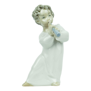 Late 20th Century Lladro Angel With Flute Glazed Porcelain Figurine – Signed & Dated