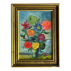 Vintage Boho Original Oil Painting of Flowers