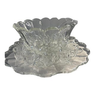 Late 19th Century Victorian Eapg Punch Bowl Service, 12 Cups, 20” Tray & Ladle For Sale