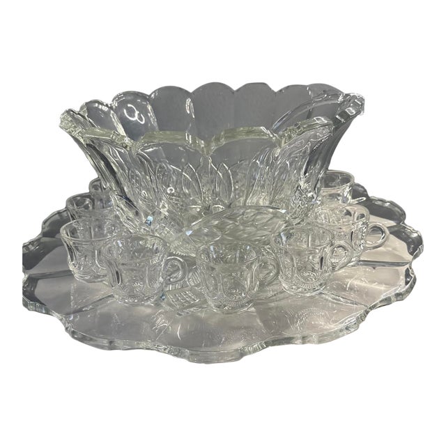 Late 19th Century Victorian Eapg Punch Bowl Service, 12 Cups, 20” Tray & Ladle For Sale