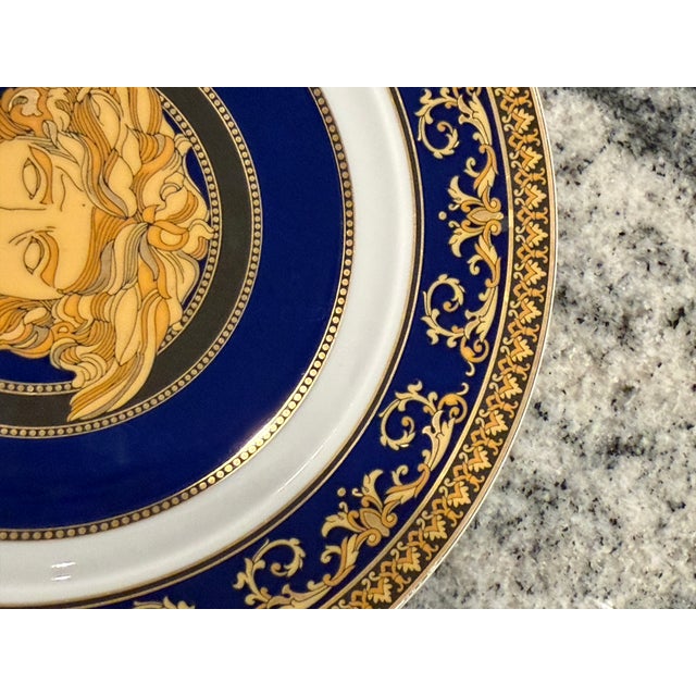 Hollywood Regency Rosenthal Versace Medusa Blue Porcelain Bread & Butter Plate, 7.25” For Sale - Image 3 of 9