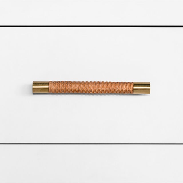 Worlds Away Matthew Izzo Home Winchester Matte White Lacquer Six Drawer Chest With Wrapped Rattan and Brass Handles For Sale - Image 4 of 5